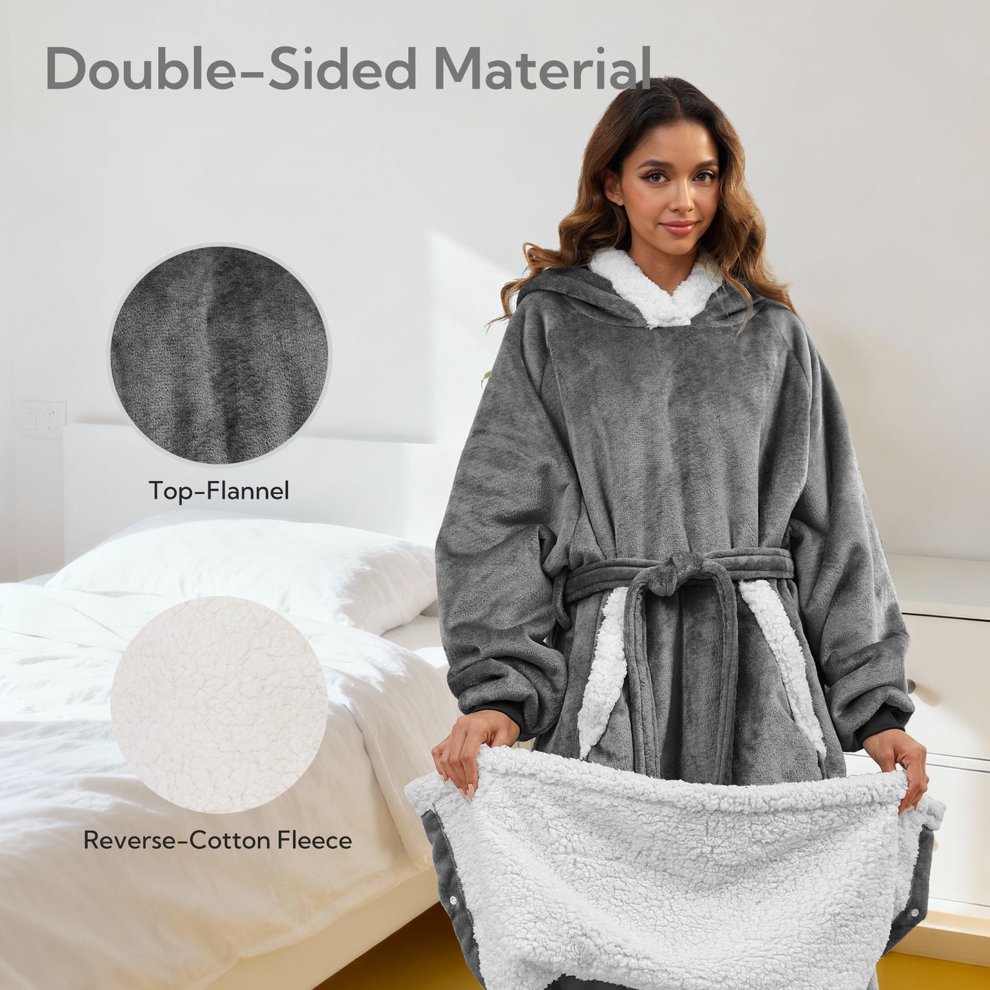 SUNNY HEAT Wearable Blanket with Sleeves, Light Grey, Standard Size - Warm Cozy for Bed Sofa Trave