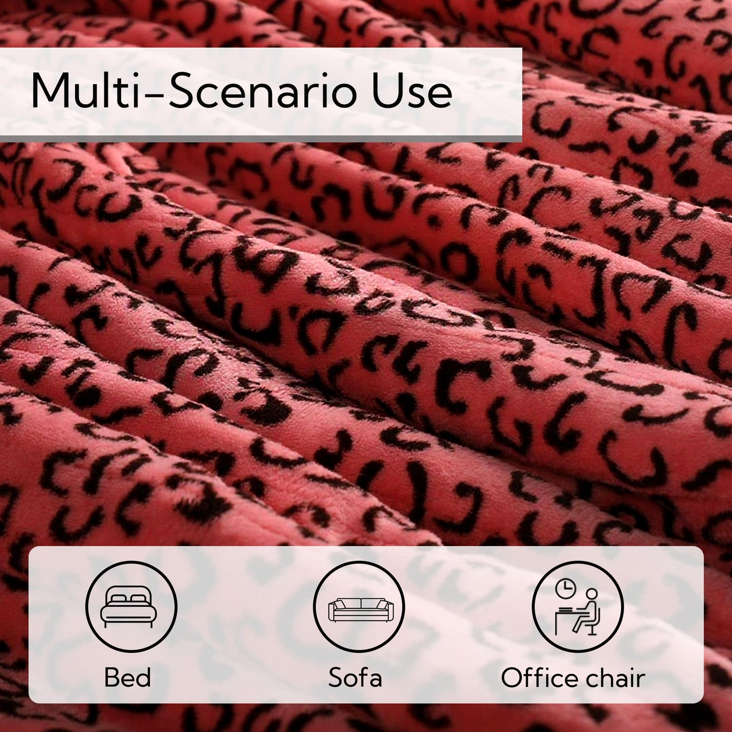 SUNNY HEAT Heated Electric Blanket Full Size 72'' x 84'' 6 Heating Levels & 1-10 Hours Auto Off , Leopard Black & Red