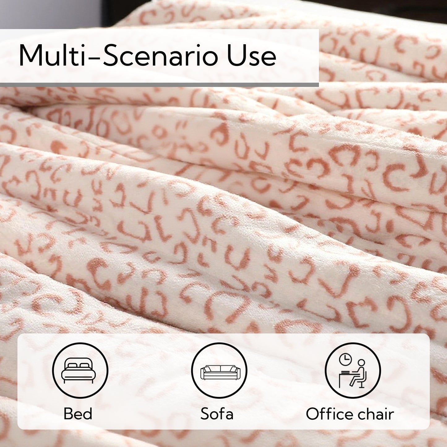 SUNNY HEAT Heated Electric Blanket Full Size 72'' x 84'' 6 Heating Levels & 1-10 Hours Auto Off , Leopard Brown & White
