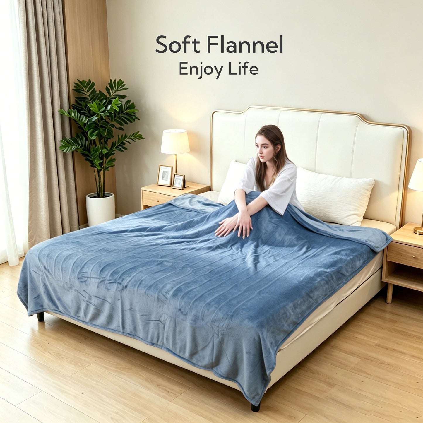 SUNNY HEAT Electric Heated Blanket Full Size 72" x 84" Soft Flannel with 9 Levels Heating & 10Hs Auto off, Machine Washable, Slate Blue