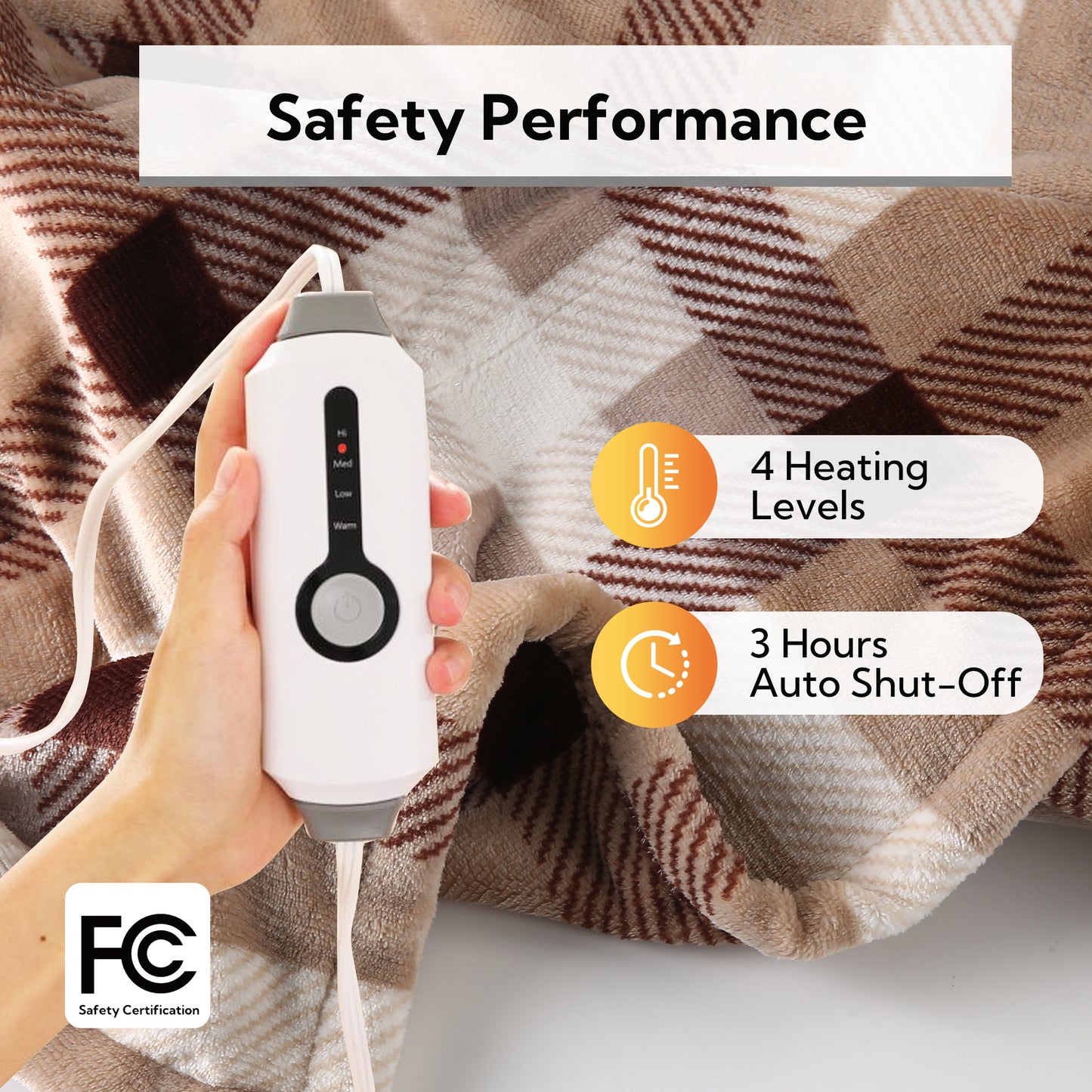 SUNNY HEAT Electric Heated Blanket Flannel Throw size 50''x60'' Warm Machine Washable- Red & Brown Plaid