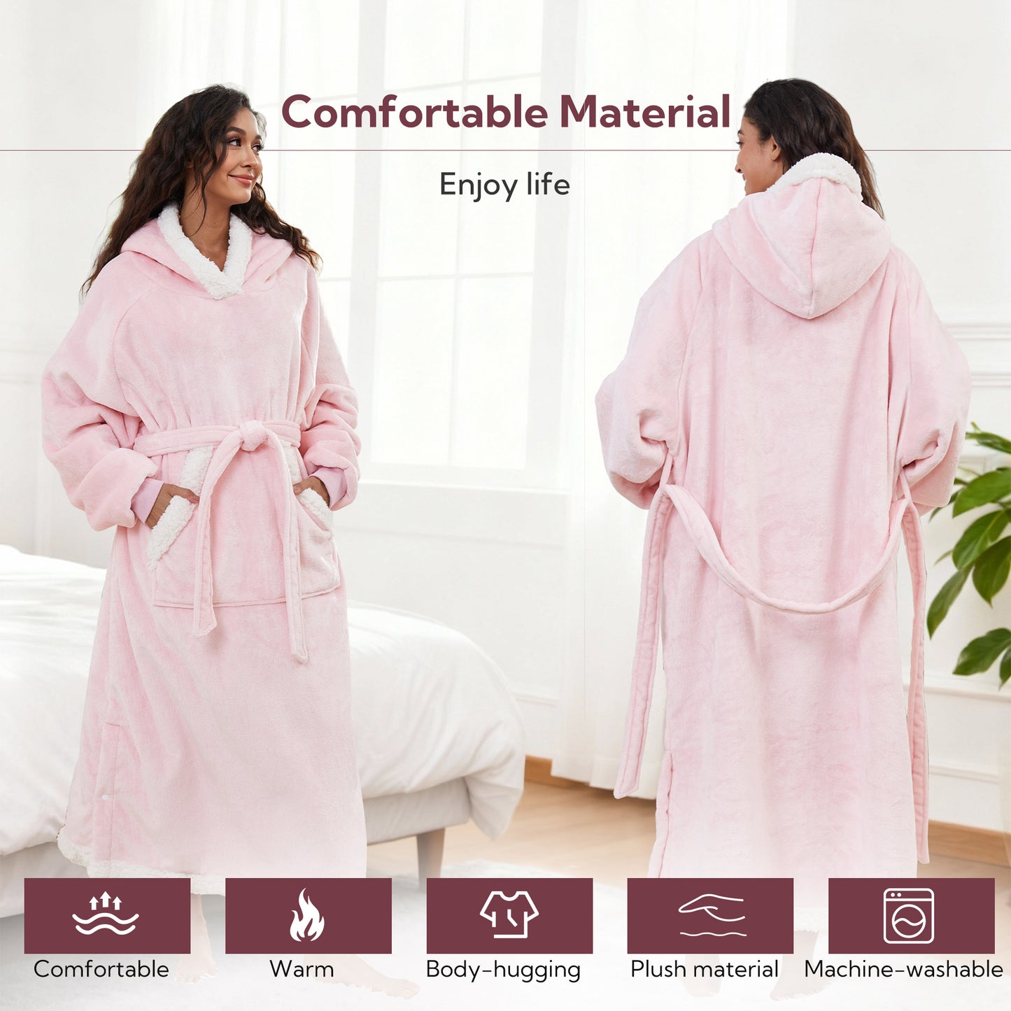 SUNNY HEAT Wearable Blanket with Sleeves, Light Pink, Standard Size - Warm Cozy for Bed Sofa Travel