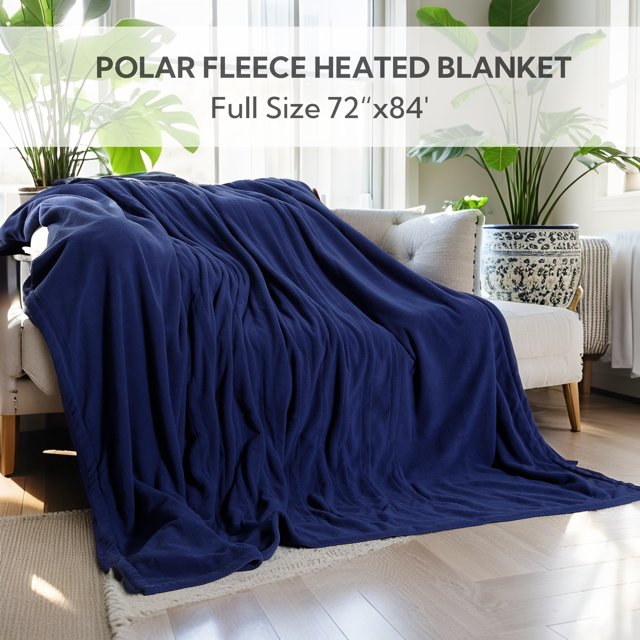 Electric Heated Blanket Full 72"*84" 4 Heat Settings,10 H Auto Shut-Off, Soft Shaker Fleece Oversized Design Heating Blanket, ETL Certified, Midnight Blue