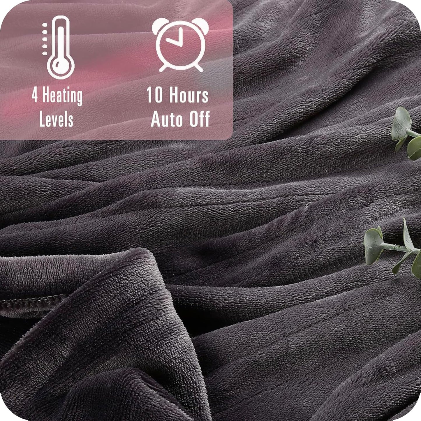 SUNNY HEAT Electric Heated Blanket Flannel 72" x 84" Full Size-4 Heating Settings & 10 Hours Auto Off, Warm Machine Washable- Dark Grey