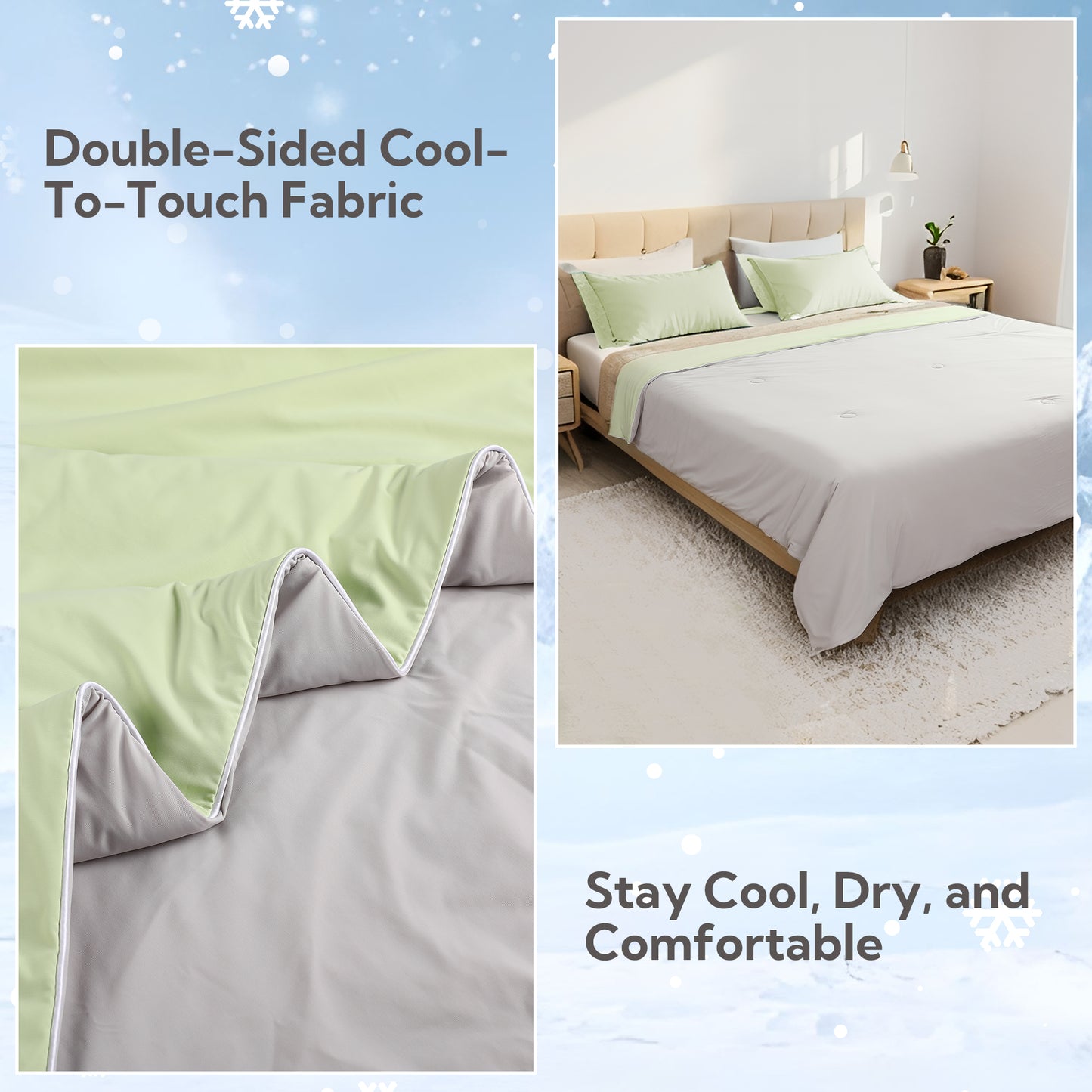 SUNNY HEAT Cooling Summer Comforter Throw Size 51"x67", Cooling Blanket for Hot Sleepers, Lightweight Breathable Double-Sided Quilt, Gray & Icegreen