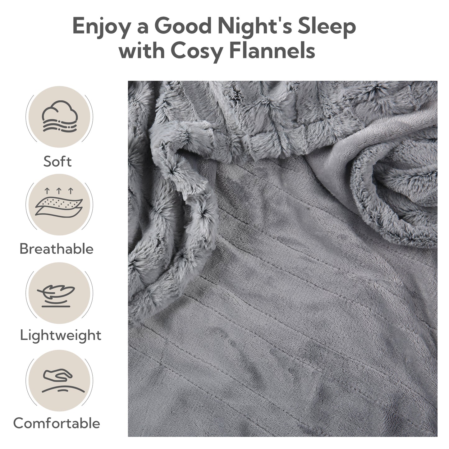 SUNNY HEAT Electric Heated Blanket 72'' x 84'', Soft and Lightweight Faux Fur Electric Blanket, Light Grey