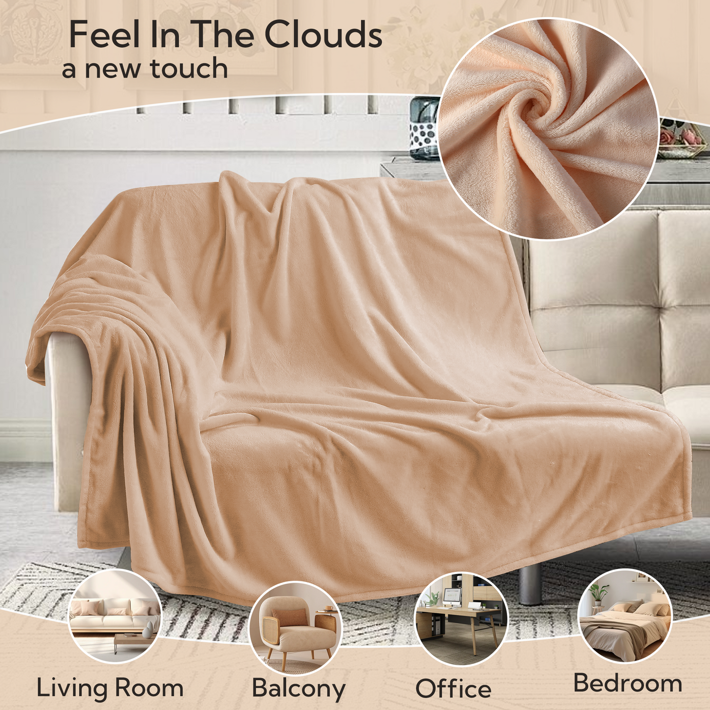 SUNNY HEAT Soft Flannel Blanket Super Warm & Comfortable Bed Blanket Queen Size, White