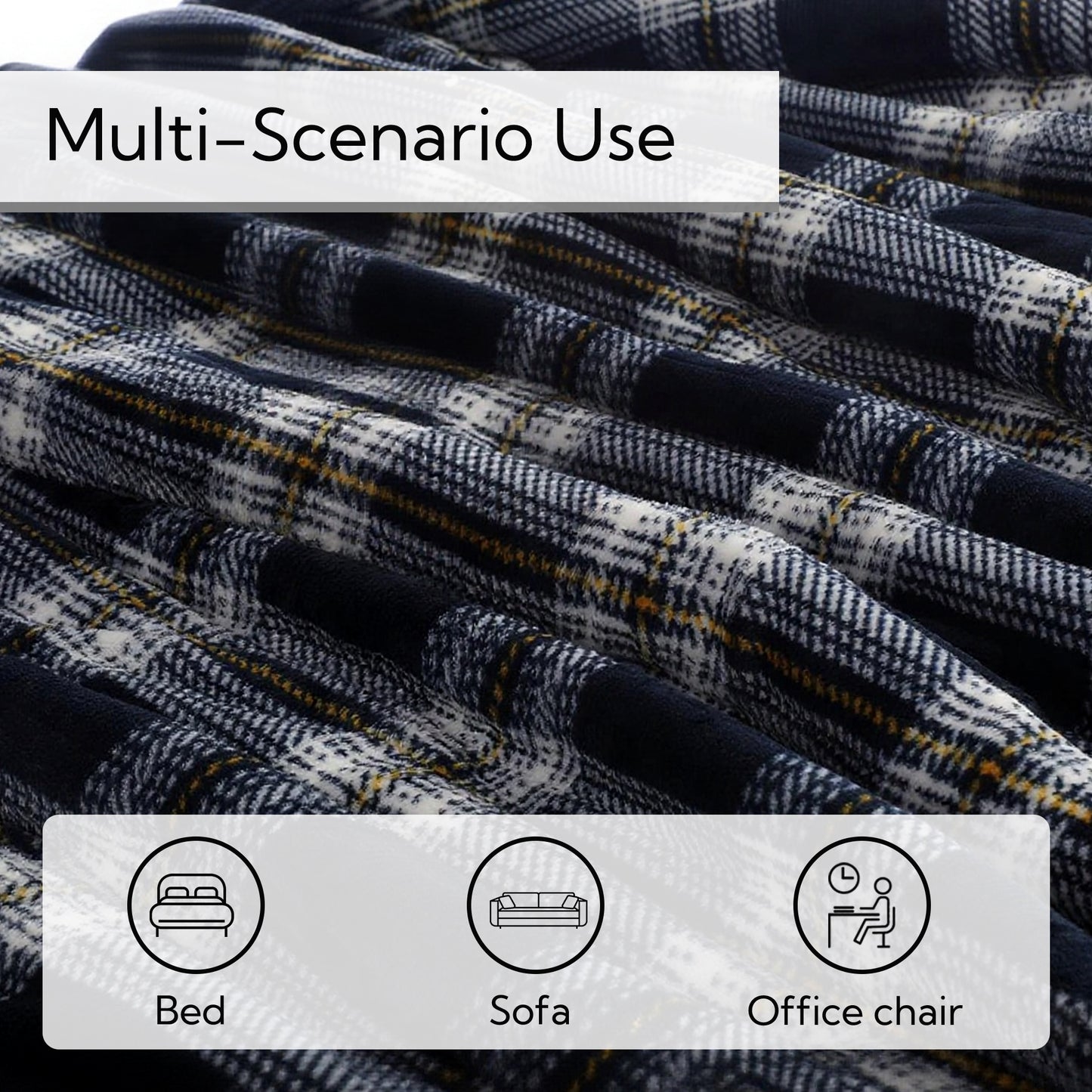 SUNNY HEAT Electric Heated Blanket 72"x84" Full Size, 10 Heating Levels & 12 H Auto Shut Off, Cotton & Microplush Plaid, Dark Blue & White