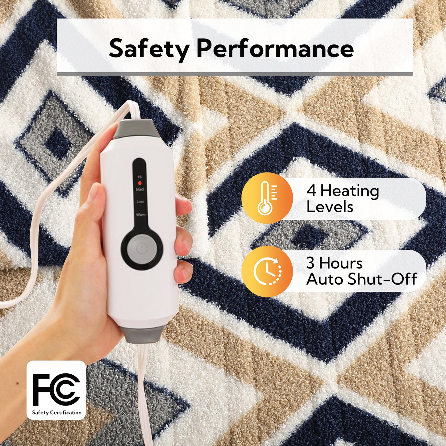 SUNNY HEAT Electric Heated Blanket Throw size 50''x60'' Warm Machine Washable- Afghani style