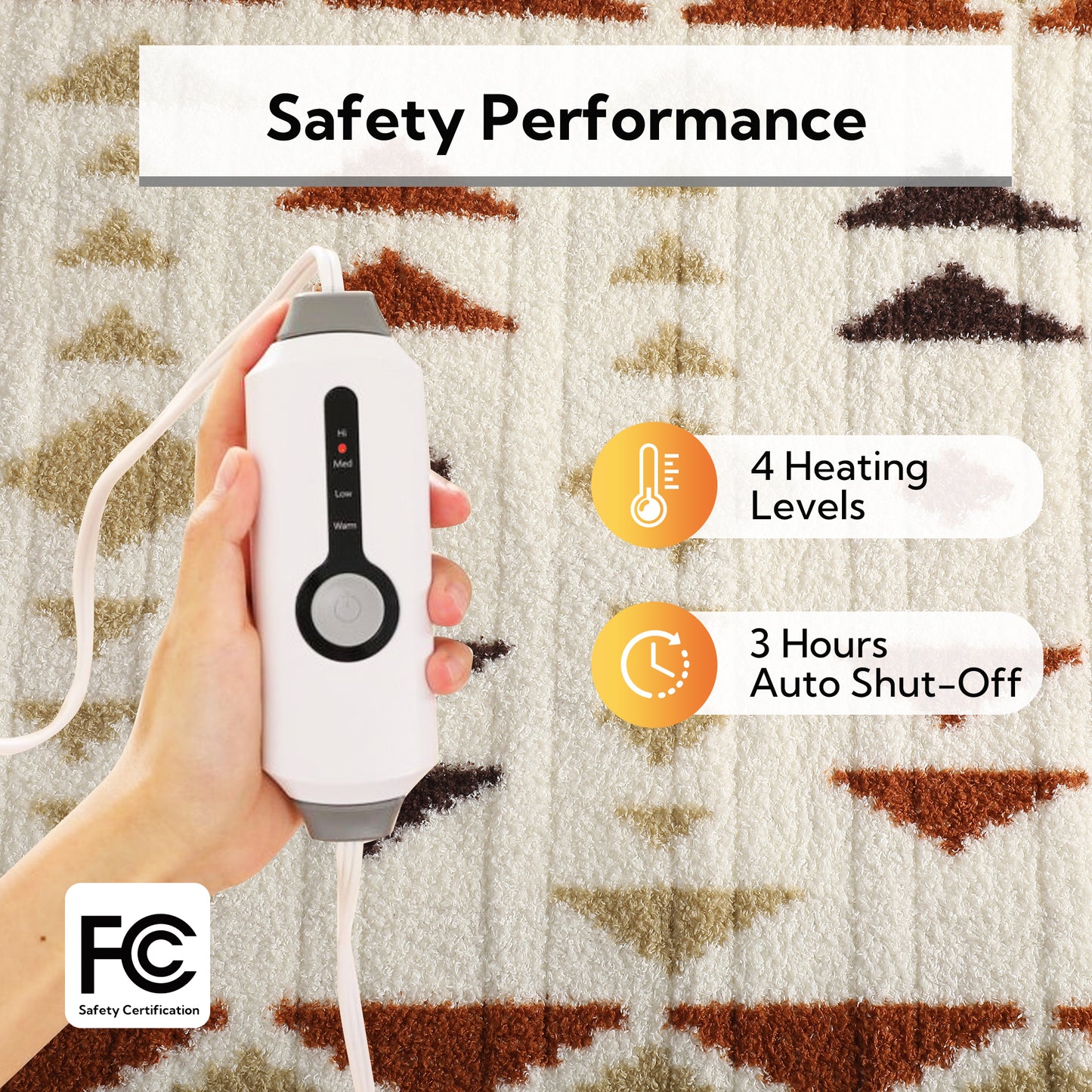 SUNNY HEAT Electric Heated Blanket Full size 72''x84'' Warm Machine Washable- brown and white