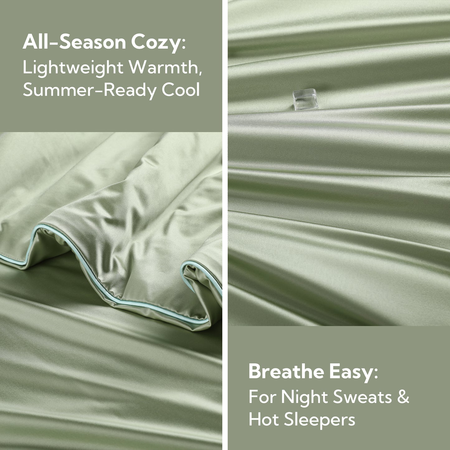 SUNNY HEAT Cooling Comforter Cal King, Reversible All Season Cooling Blanket, Sage Green, 90"x108"