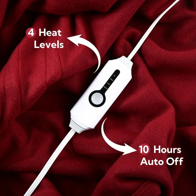 Heated Electric Blanket Twin Size 62''*84''-With 4 Heat Levels & 10 Hours Auto Off, Fast Heating Over-Heat Protection,Simple and Beautiful,Garnet