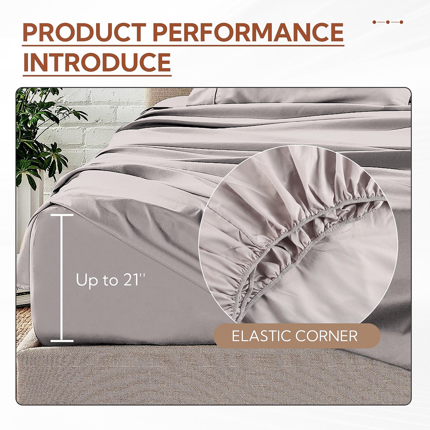 SUNNY HEAT Queen Bed Sheet Set, 4-Piece Deluxe Sheet Set, Easy Care Polyester Microfiber, Stretchable Elastic, Gray