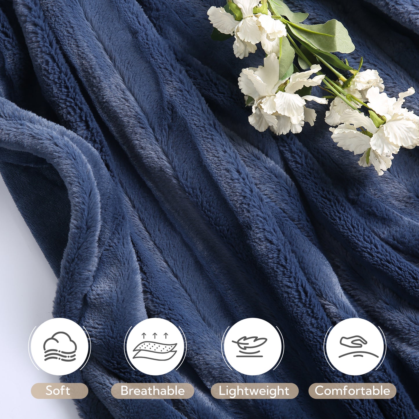 SUNNY HEAT Electric Heated Blanket 50'' x 60'', Soft and Lightweight Faux Fur Electric Blanket, Navy