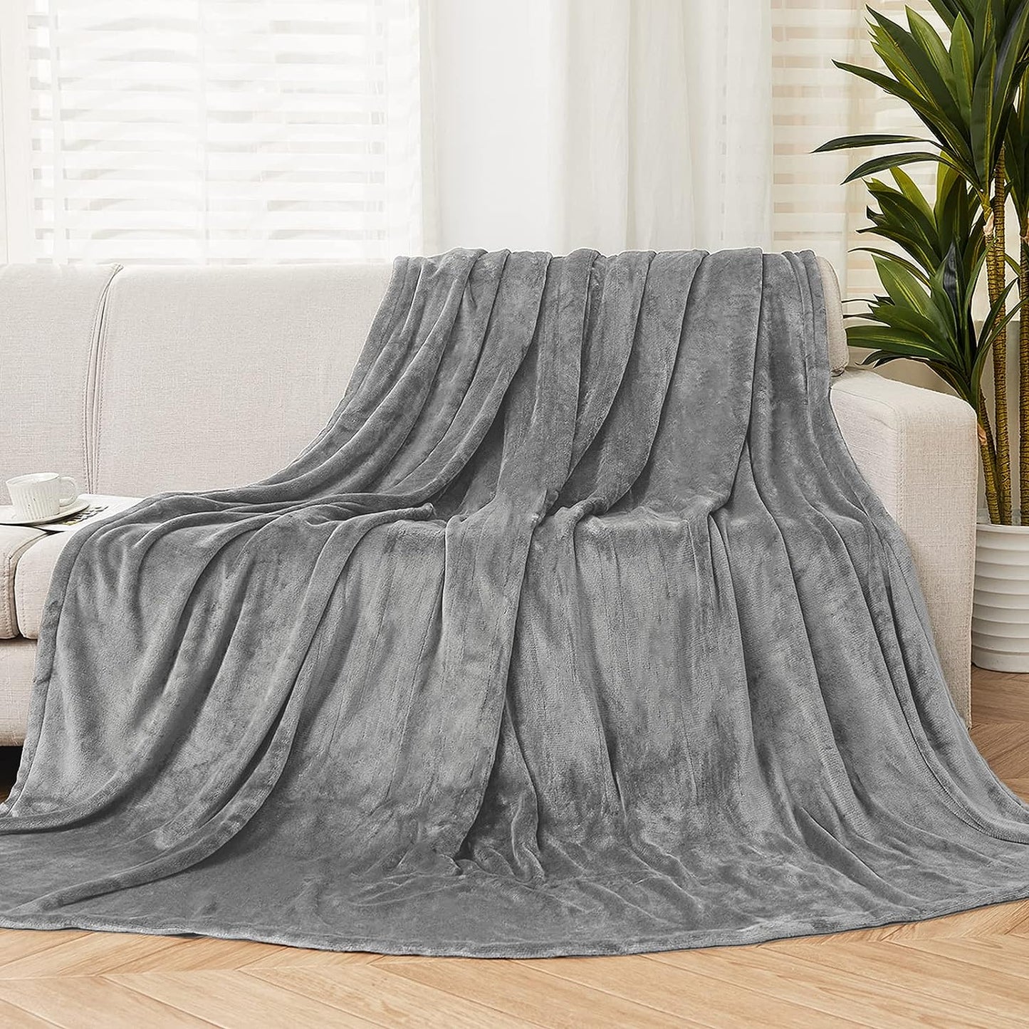 SUNNY HEAT Electric Heated Blanket Flannel 72" x 84" Full Size-4 Heating Settings & 10 Hours Auto Off, Cozy Machine Washable-Light Gray