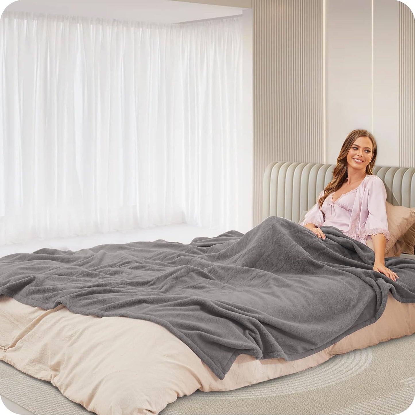 Electric Mattress Pad Full Size 54'' × 75'', Dual Controllers, 4 Heating Levels & 10 Hour Auto Shut Off, Elastic Deep Pocket, Warm and Soft Comfort Fabric, Machine Washable, Grey