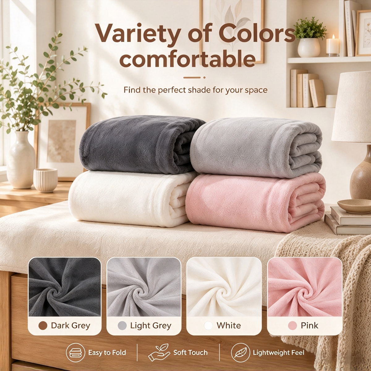 SUNNY HEAT Soft Flannel Blanket Super Warm & Comfortable Bed Blanket Queen Size, White