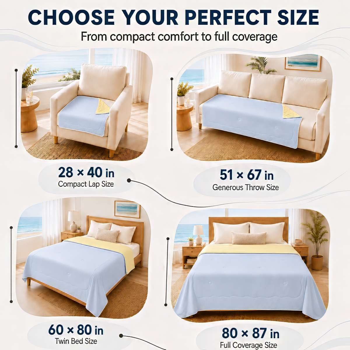SUNNY HEAT Cooling Summer Comforter Throw Size 51"x67", Cooling Blanket for Hot Sleepers, Lightweight Breathable Double-Sided Quilt, Yellow & Iceblue