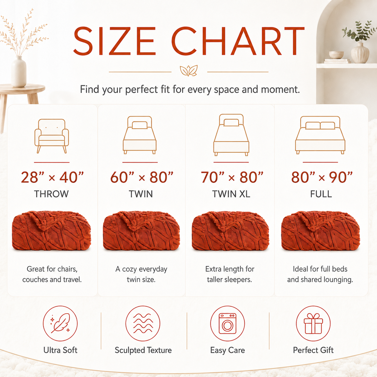 SUNNY HEAT Bed Blanket 70×78 Inches, Breathable and Cozy Microplush for Bed Sofa Couch, Suitable for All Seasons, Orange