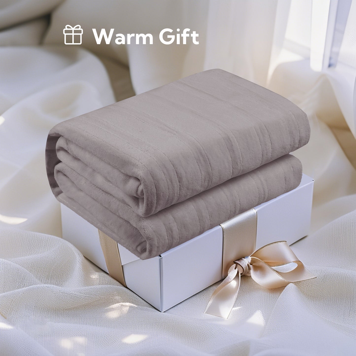 SUNNY HEAT Electric Mattress Pad Twin Size with 4 Temperature 10H Auto-off, Coral Fleece, Light Grey