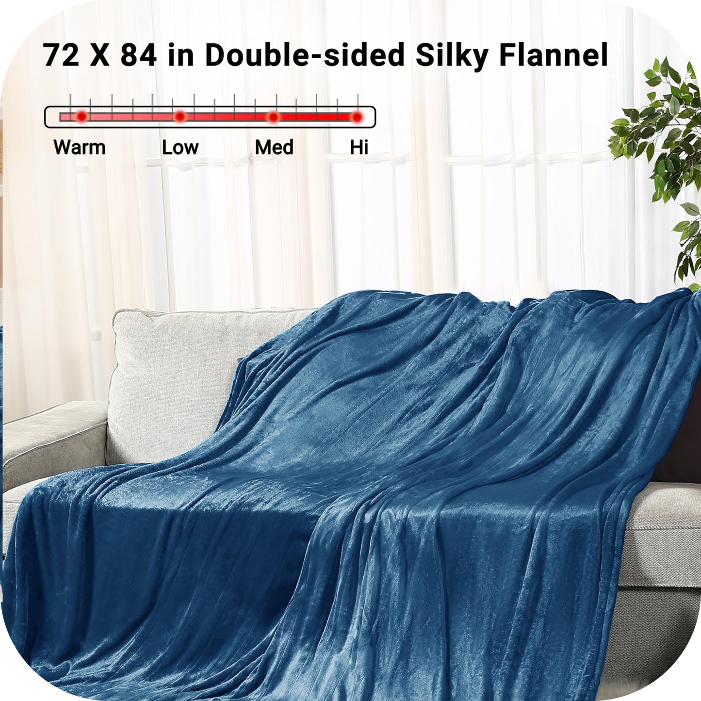 SUNNY HEAT Electric Heated Blanket Flannel 72" x 84" Full Size-4 Heating Settings & 10 Hours Auto Off, Warm Machine Washable-Teal