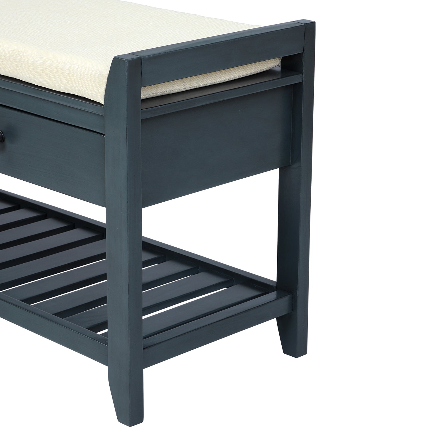 Shoe Rack with Cushioned Seat and Drawers, Multipurpose Entryway Storage Bench (Antique Navy)