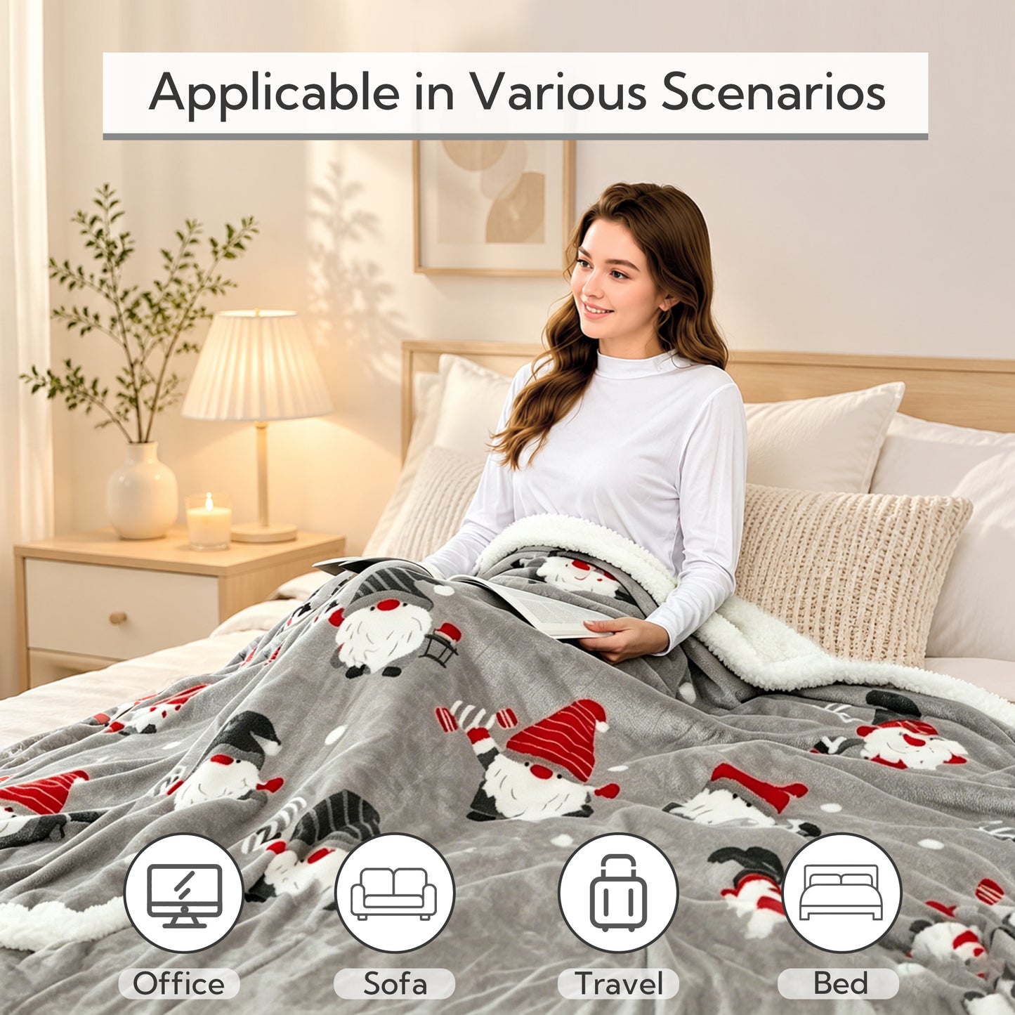 SUNNY HEAT Heated Electric Blanket Full Size 72'' x 84'' 6 Heating Levels & 1-10 Hours Auto Off , Machine Washable,Starlight Christmas