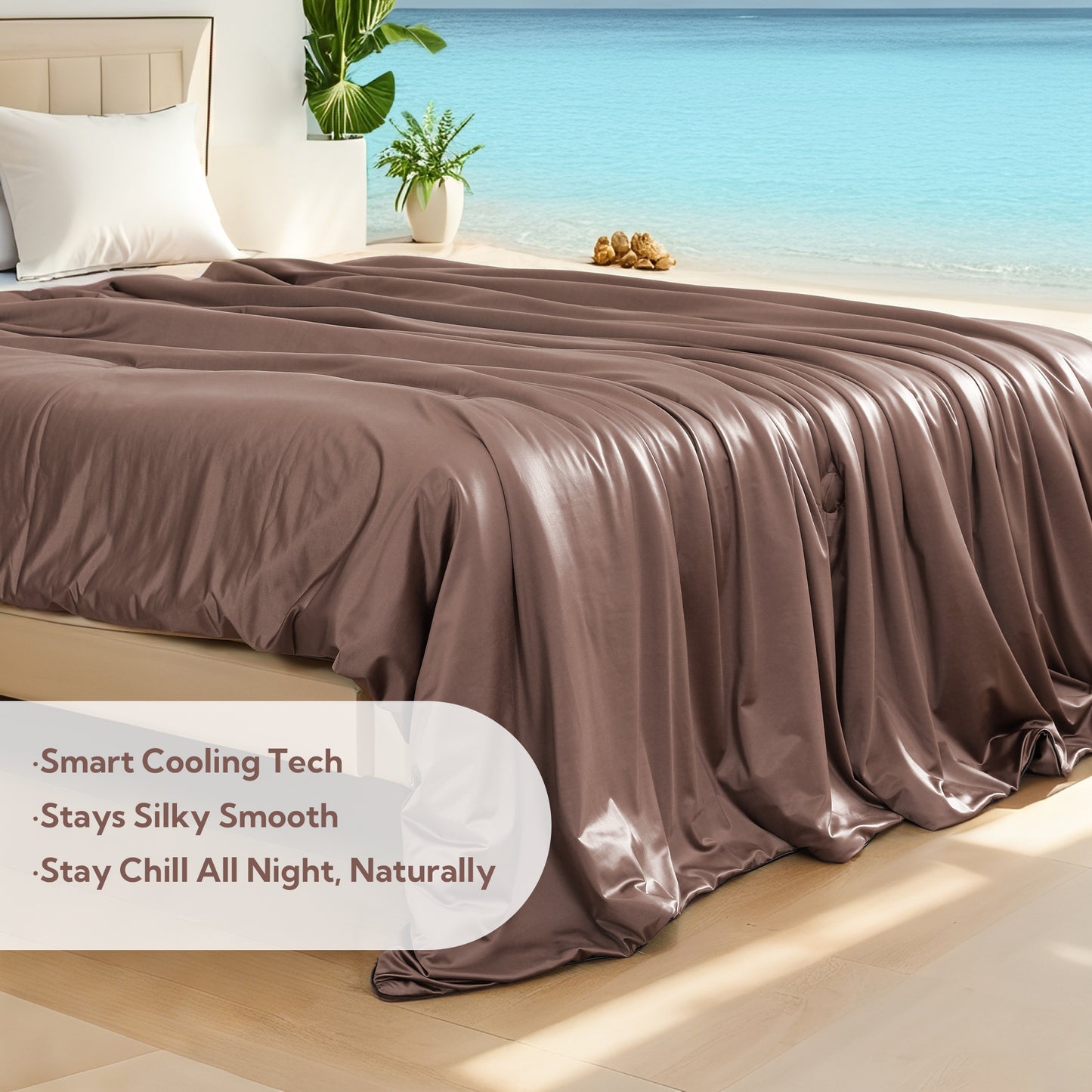 SUNNY HEAT Cooling Comforter Queen Size, Lightweight Breathable Soft Cooling Blanket for Hot Sleepers, Cocoa Brown, 78"x90"
