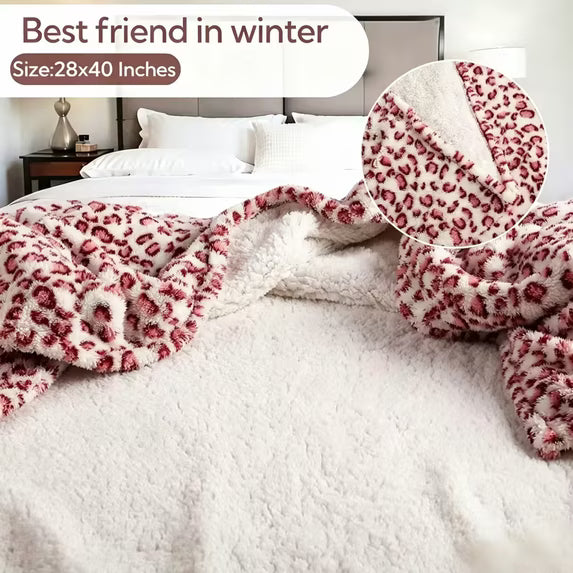 SUNNY HEAT Leopard Print Bed Blanket 28×40 Inches, Breathable Cozy Microplush, for Bed Sofa Couch Recliner, for Pet Dog Cats, All Seasons Use, Leopard Pink White