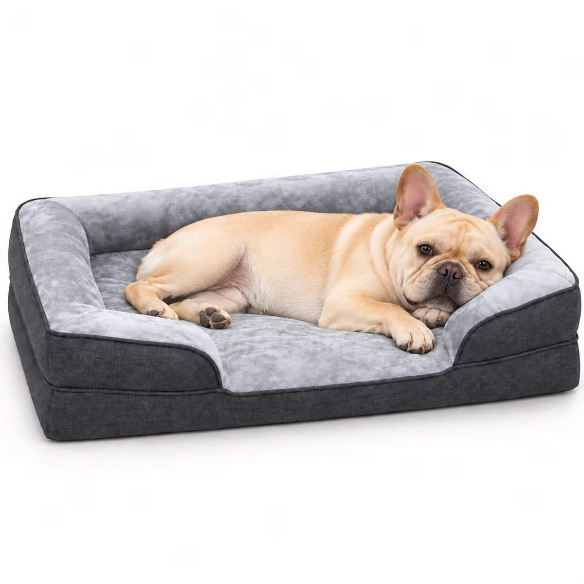 SUNNY HEAT Orthopedic Dog Bed in Large 35" with Removable Washable Cover, Soft Flannel Dog Sofa Bed with Egg Crate Foam, Bolster Sides, Non-Slip Bottom, Gray