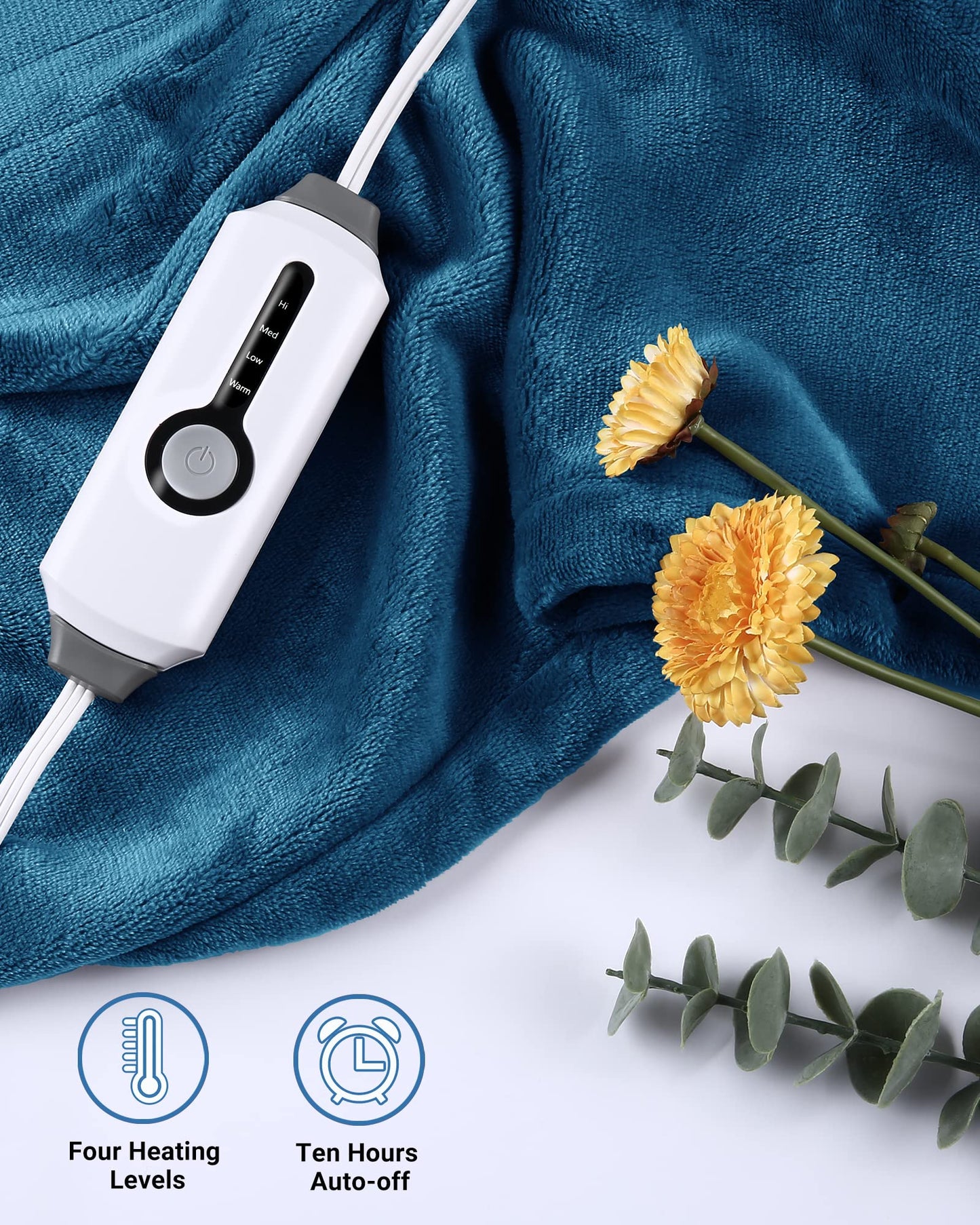 Electric Blanket 62 x 84 Inches Heated Reversible Flannel Blanket Twin Size with 10 Hours Auto Off & 4 Temperature Levels & ETL Certification, Home Office Use & Machine Washable, Teal