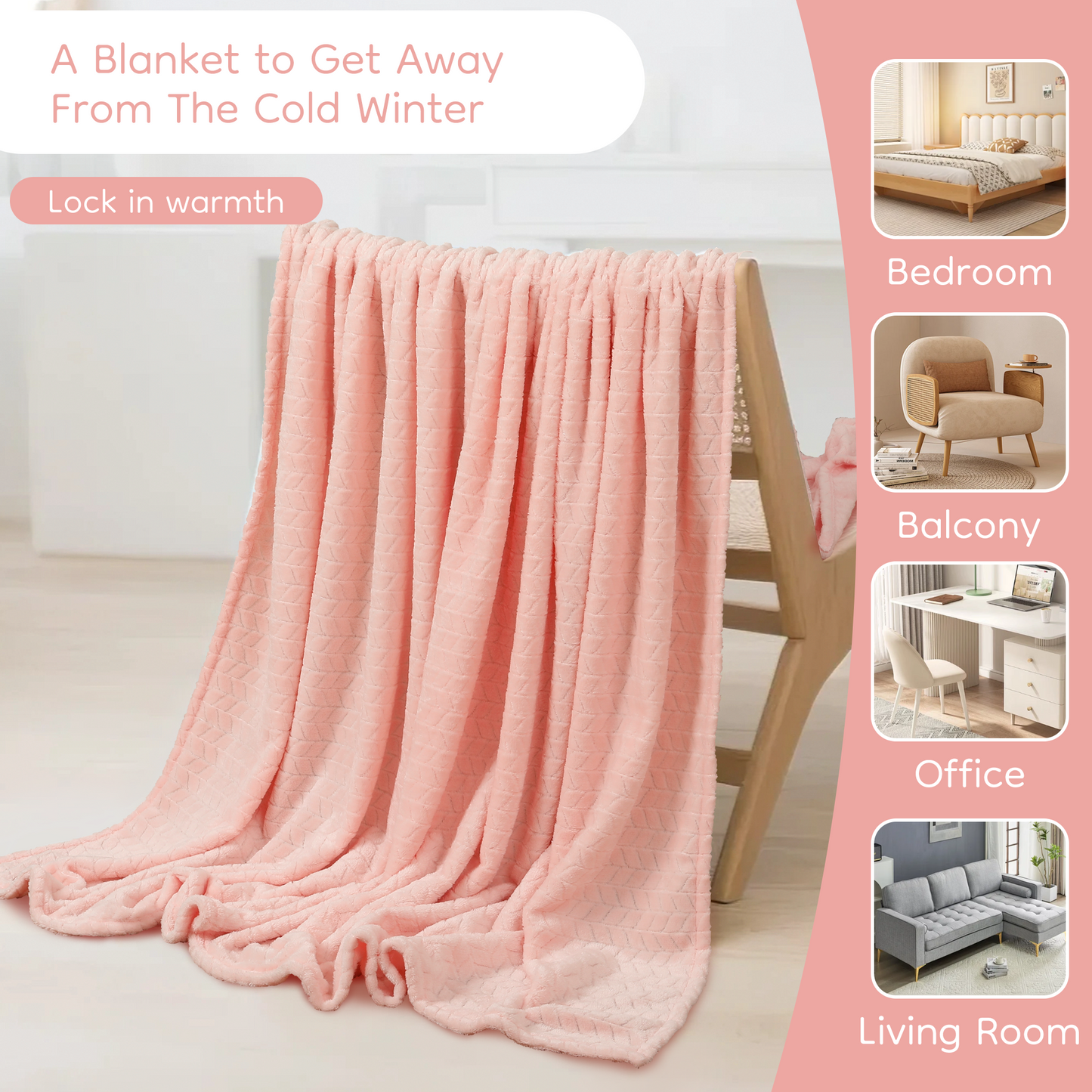 SUNNY HEAT Bed Blanket 70×78 Inches, Breathable and Cozy Microplush for Bed Sofa Couch, Suitable for All Seasons, Pink
