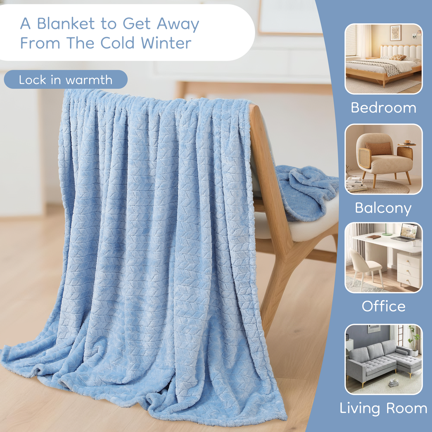SUNNY HEAT Bed Blanket 59×78 Inches, Breathable and Cozy Microplush for Bed Sofa Couch, Suitable for All Seasons, Light Sky Blue