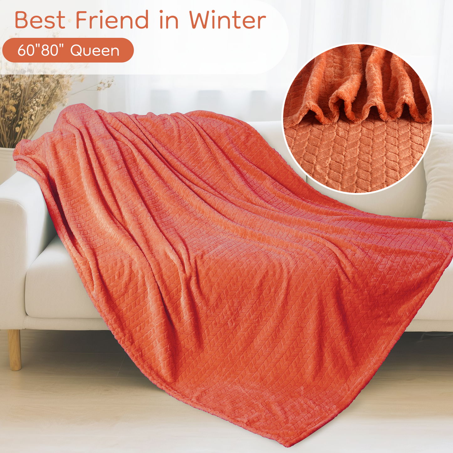 SUNNY HEAT Bed Blanket 59×78 Inches, Breathable and Cozy Microplush for Bed Sofa Couch, Suitable for All Seasons, Pumpkin