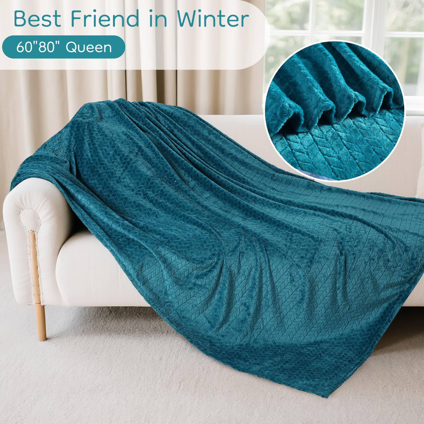 SUNNY HEAT Bed Blanket 59×78 Inches, Breathable and Cozy Microplush for Bed Sofa Couch, Suitable for All Seasons, Lake Blue