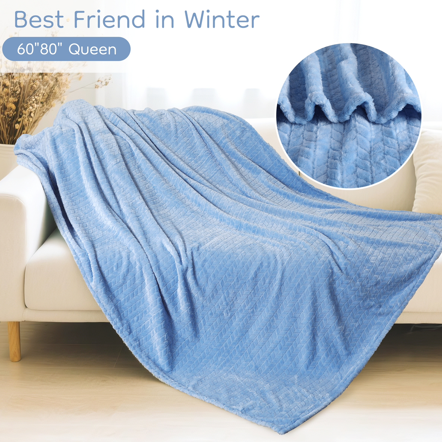 SUNNY HEAT Bed Blanket 59×78 Inches, Breathable and Cozy Microplush for Bed Sofa Couch, Suitable for All Seasons, Light Sky Blue