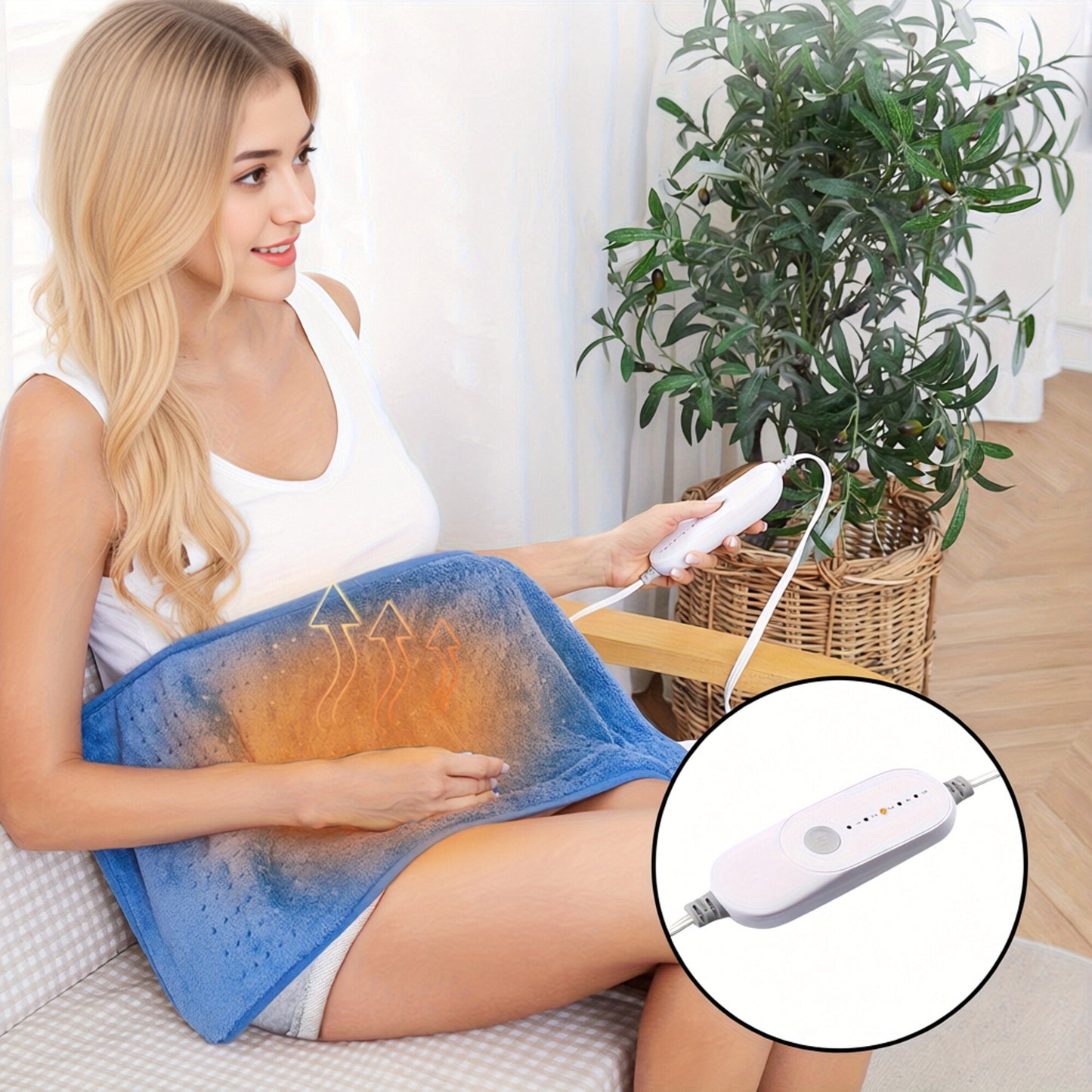 SUNNY HEAT Electric Heating Pad 12x24 inches, Soft Flannel, Haze Blue - Targeted Muscle Pain Relief (1 Piece)