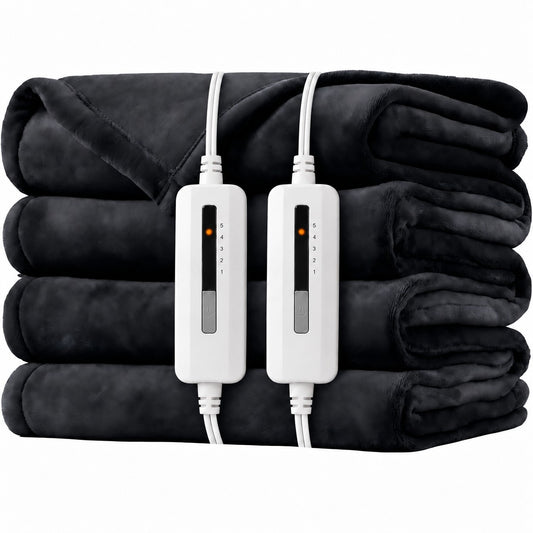 SUNNY HEAT Electric Blanket Heated Queen 84" x 90" -Fast Heating 5 Levels & 10H Auto off, Warm Soft Fannel Machine Washable, for Bed/Couch/Office, Dark Grey