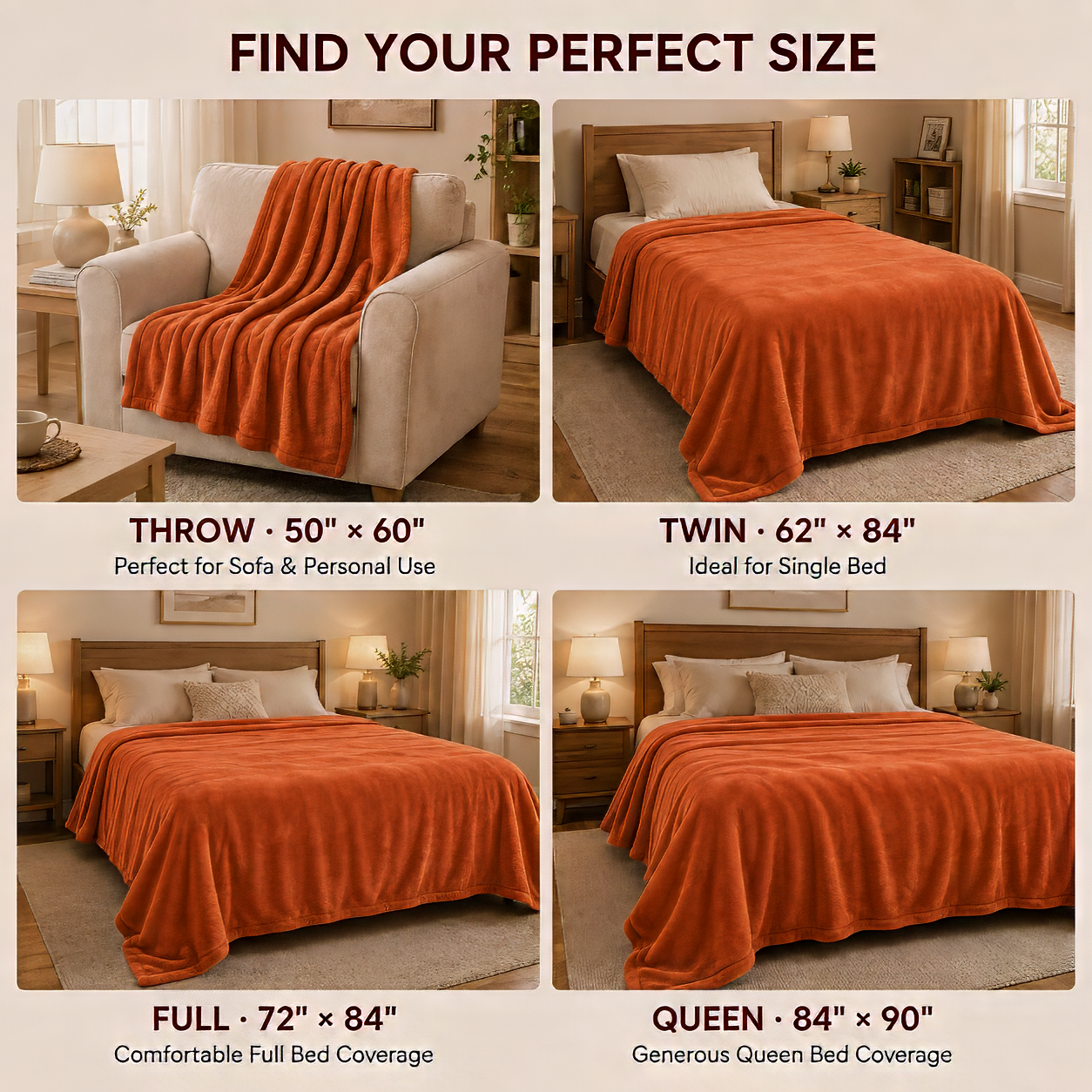 Electric Heated Blanket 72'' x 84'' Full Size Polar Fleece – Machine Washable, Fast Heating & Overheat Protection, Multi-Scenario Use, Orange