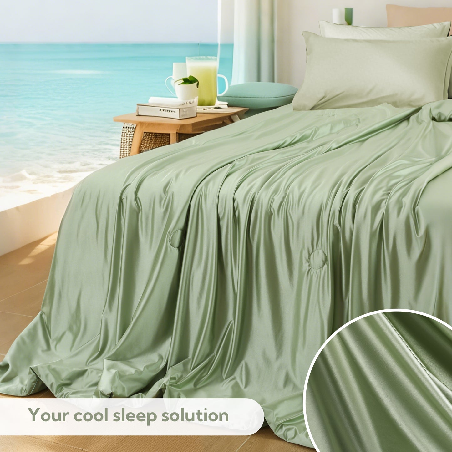 SUNNY HEAT Cooling Comforter Twin XL Size for Hot Sleepers and Night Sweats,  Sage Green, 59"x79"