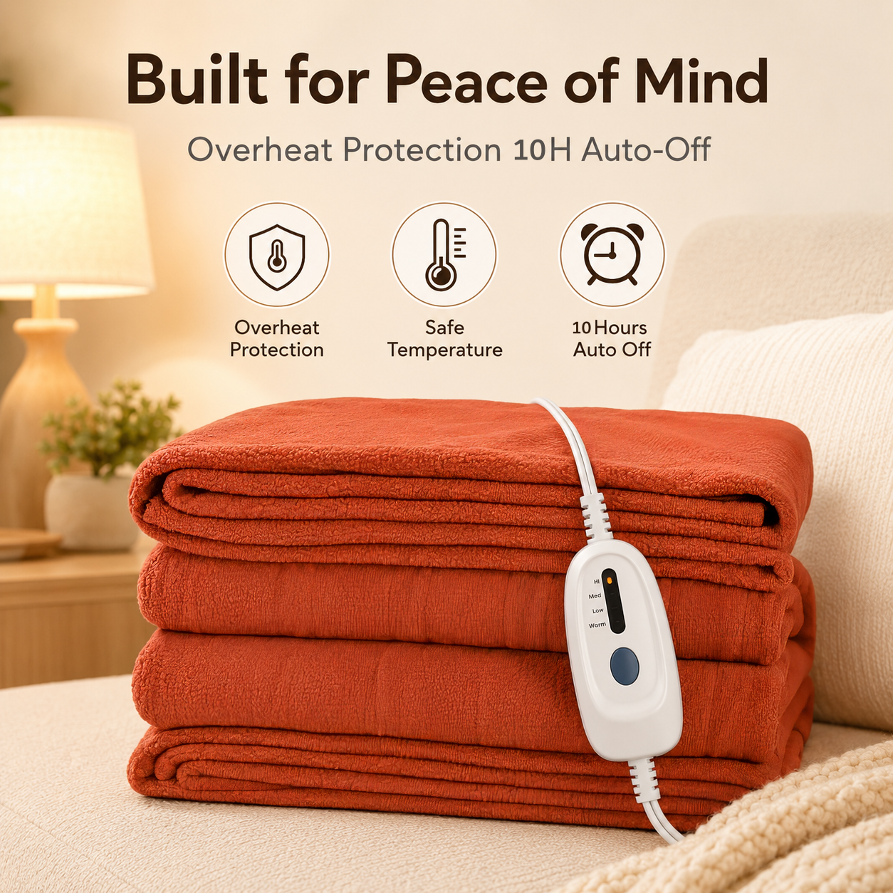 Electric Heated Blanket 72'' x 84'' Full Size Polar Fleece – Machine Washable, Fast Heating & Overheat Protection, Multi-Scenario Use, Orange