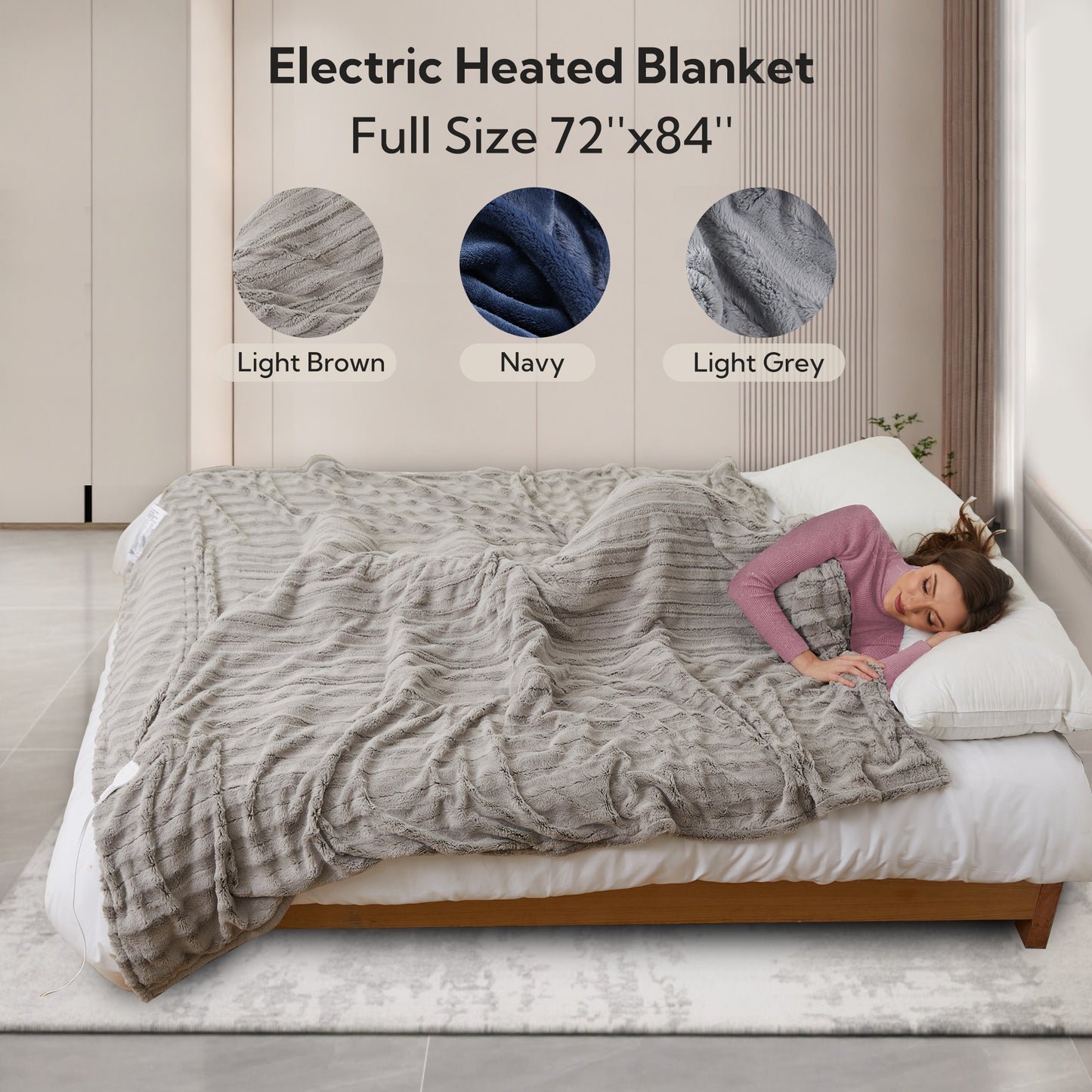SUNNY HEAT Heated Electric Blanket Throw Size 50''60''-Faux Fur Material Electric Blanket, 4 Heat Levels, 3 Hours Auto Off, Brown