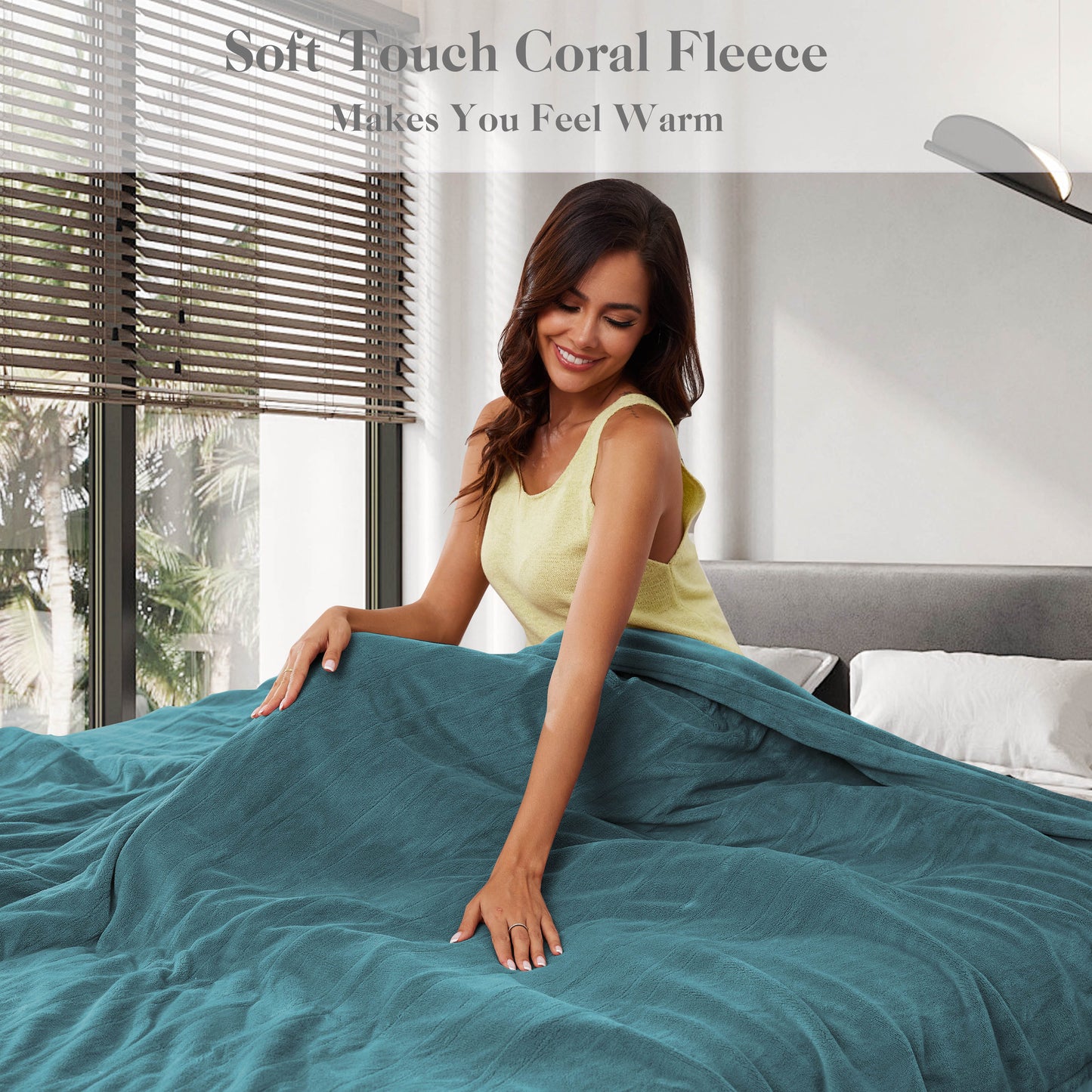 Electric Heated Throw Blanket Coral Fleece 50" x 60" Throw Size-4 Heating Settings & 3 Hours Auto off, Plush Fabric Fast Machine Washablefor-Teal