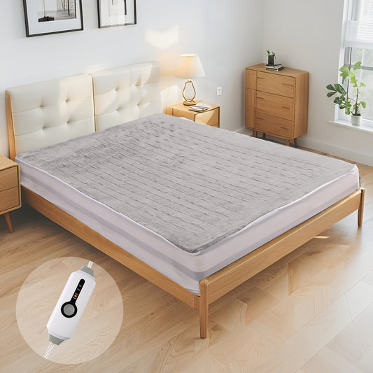 SUNNY HEAT Electric Mattress Pad Full Size with 4 Temperature 10H Auto-off, Coral Fleece, Light Grey