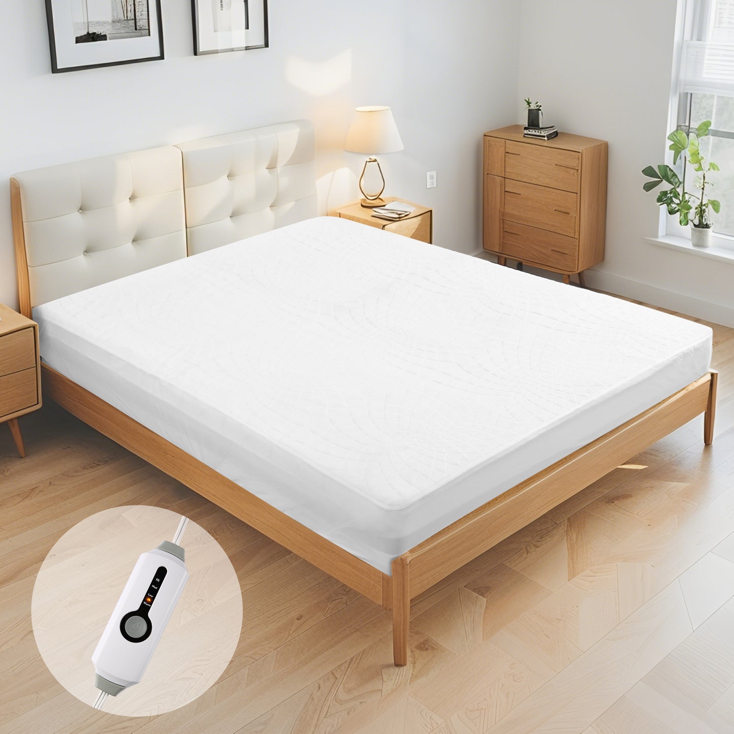 SUNNY HEAT Electric Mattress Pad Full Size with 4 Temperature 10H Auto-off, White