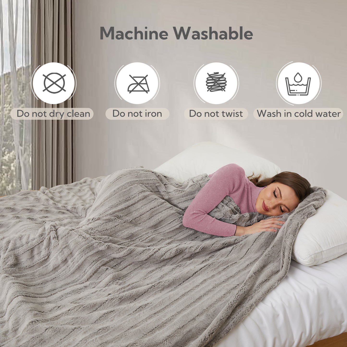 SUNNY HEAT Heated Electric Blanket Throw Size 50''60''-Faux Fur Material Electric Blanket, 4 Heat Levels, 3 Hours Auto Off, Brown