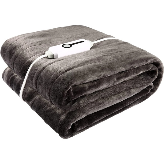 SUNNY HEAT Electric Heated Blanket Throw Flannel 50" x 60" Throw Size-4 Heating Settings & 10 Hours Auto off, Soft Machine Washable-Dark Grey