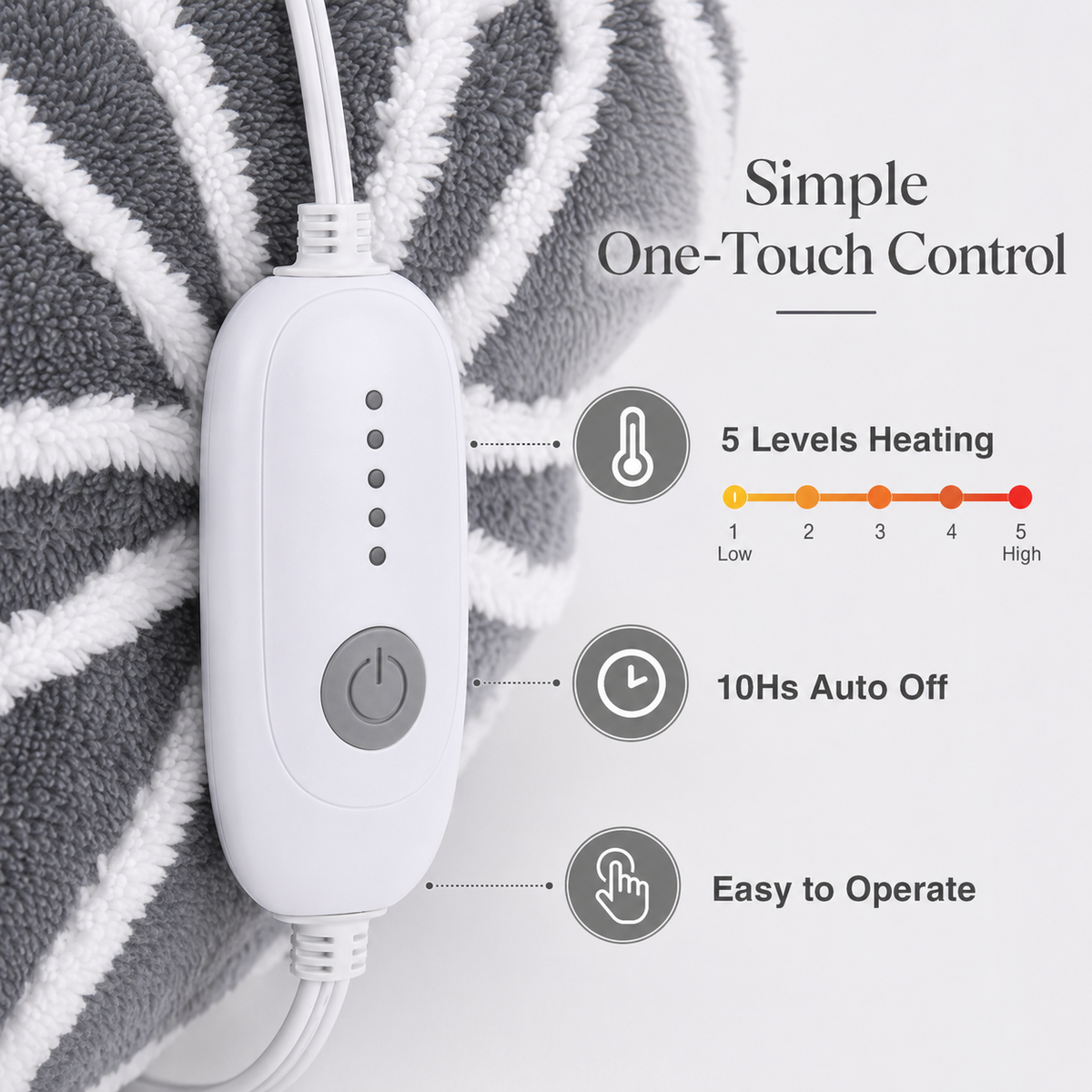 SUNNY HEAT Electric Heated Blanket 5 Heating Levels & 10 H Auto Shut Off, Warm Sherpa & Breathable, 72x84 Inch, Gray