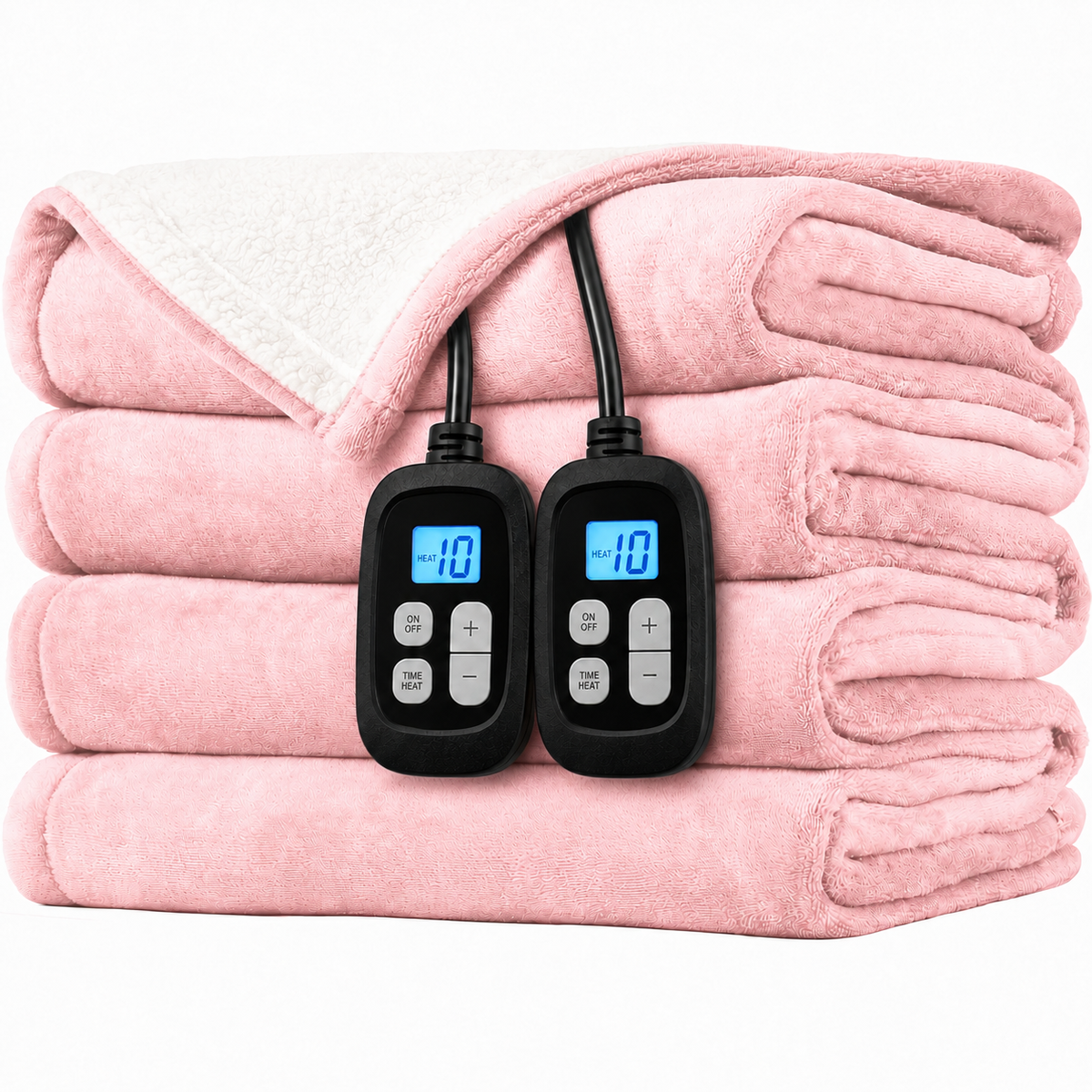 SUNNY HEAT Heated Electric Blanket King 90"×100", 10 Heat Settings, 1-12 Hour Auto Off, Washable, Cherry Blossom Pink