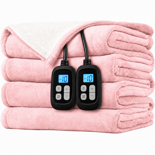 SUNNY HEAT Heated Electric Blanket King 90"×100", 10 Heat Settings, 1-12 Hour Auto Off, Washable, Cherry Blossom Pink